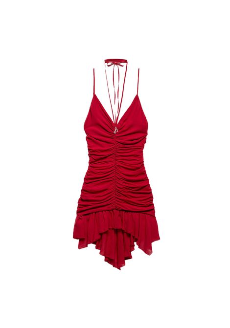 Abito Aniye by donna Crimped Pen 185810 Rosso viscosa drappeggiato scollo a v spalline regolabili zip Aniye by | Abiti | 185810696